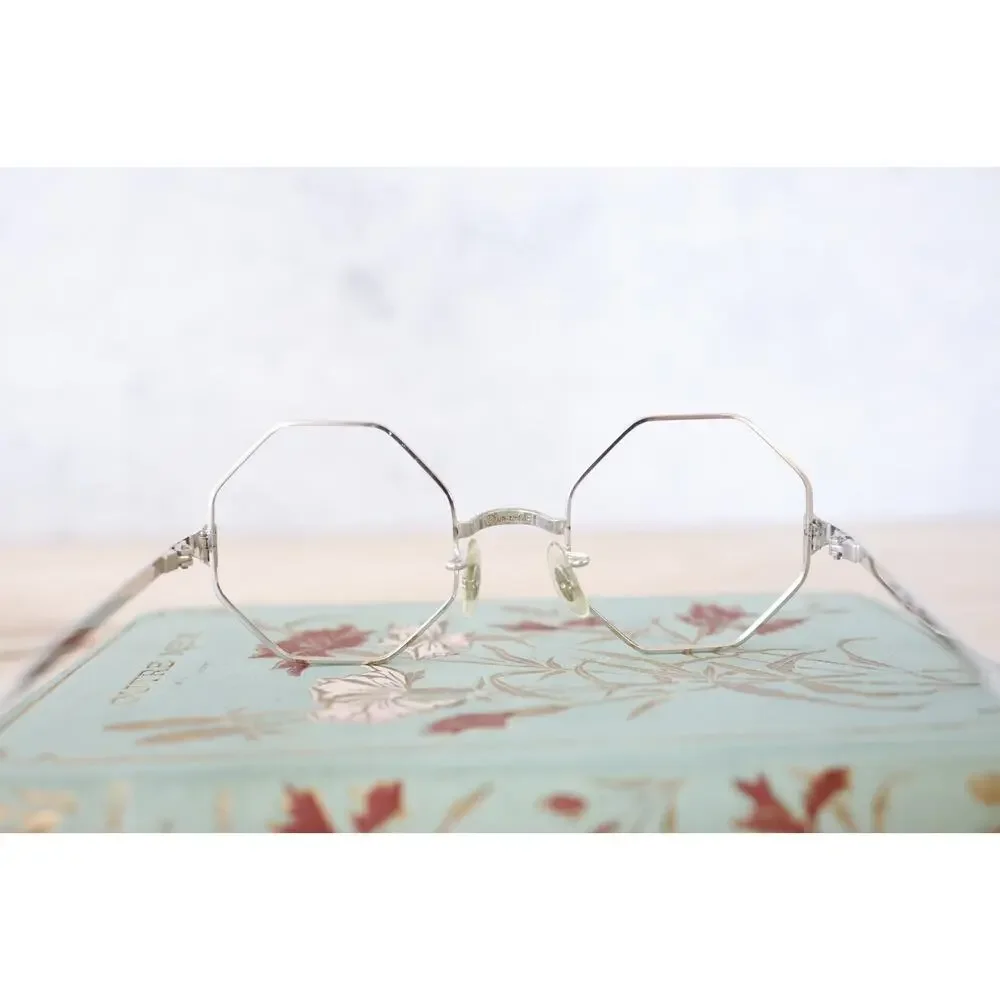 vintage 1960s Octagon Eyeglass 1/10 12K Gold filled and temples silver tone NOS